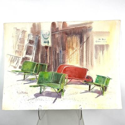 604 Original Watercolor Wheelbarrow #2 by Peggy Blades