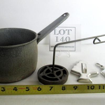 Old Graniteware Pot, Cutters and Iron Mold Press