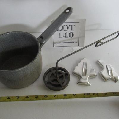 Old Graniteware Pot, Cutters and Iron Mold Press