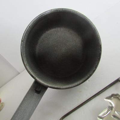 Old Graniteware Pot, Cutters and Iron Mold Press