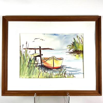 608 Original Watercolor of MD Boat Docked by Peggy Blades