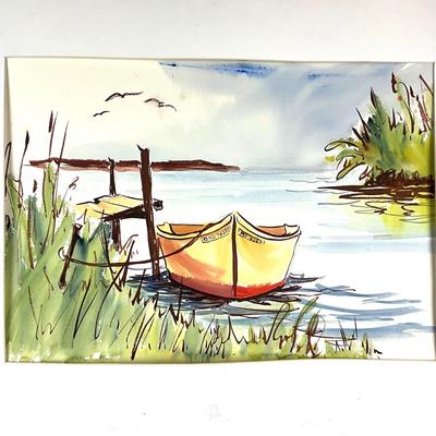 608 Original Watercolor of MD Boat Docked by Peggy Blades