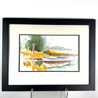 609 Original Watercolor of Small Skiff Docked by Peggy Blades