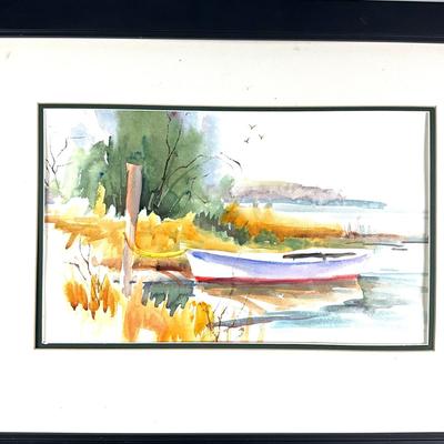 609 Original Watercolor of Small Skiff Docked by Peggy Blades