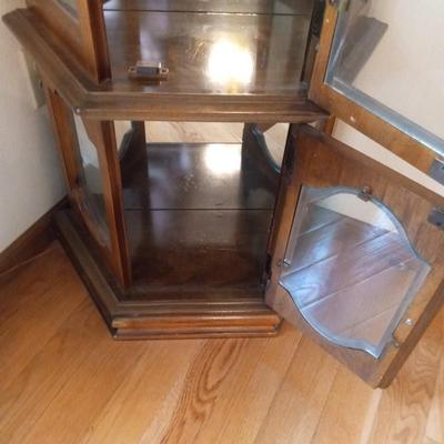 DOUBLE SECTION LIGHTED CORNER CURIO CABINET