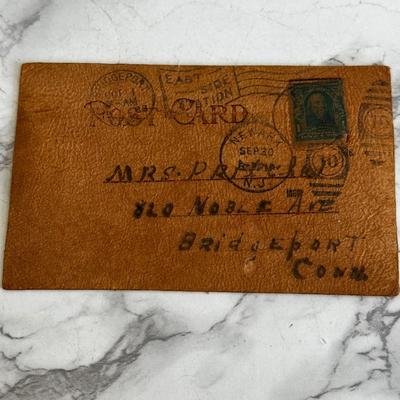 Lot of 9 leather vintage postcards with early stamps