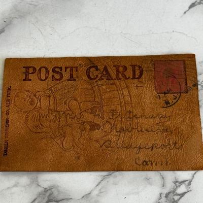 Lot of 9 leather vintage postcards with early stamps