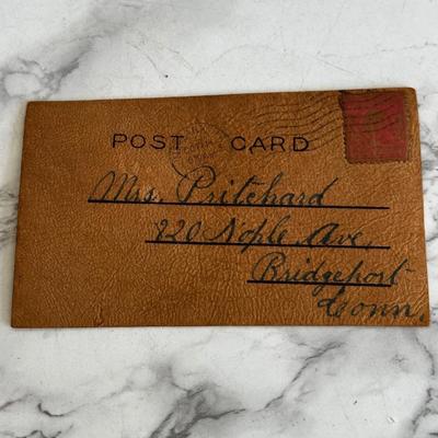 Lot of 9 leather vintage postcards with early stamps