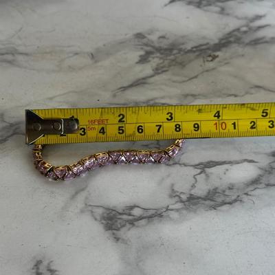Stunning 21.62g 925 Silver Bracelet Trilliant SYN PINK Estate Vintage Gem Stone