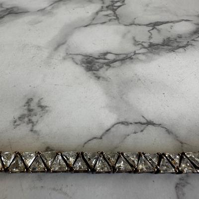 Stunning 21.62g 925 Silver Bracelet Trillion cut stones Estate Vintage Gem Stone