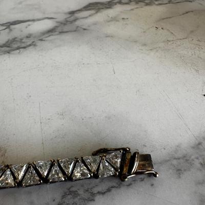 Stunning 21.62g 925 Silver Bracelet Trillion cut stones Estate Vintage Gem Stone