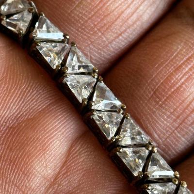 Stunning 21.62g 925 Silver Bracelet Trillion cut stones Estate Vintage Gem Stone