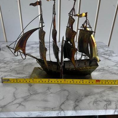 1960s Brutalist Metal Tall Ship Bookends- a Pair