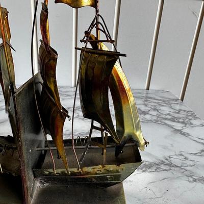 1960s Brutalist Metal Tall Ship Bookends- a Pair