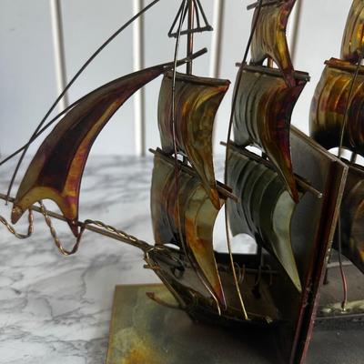1960s Brutalist Metal Tall Ship Bookends- a Pair