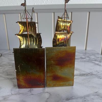 1960s Brutalist Metal Tall Ship Bookends- a Pair