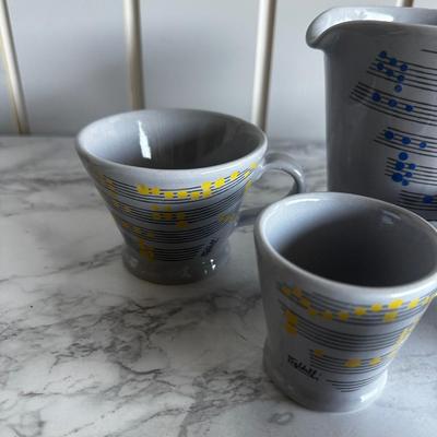 Set of 6 - Baldelli Pottery Italy Musical Note Coffee Tea Cups (Gray)