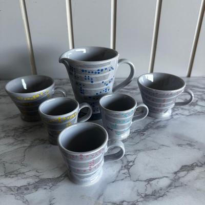Set of 6 - Baldelli Pottery Italy Musical Note Coffee Tea Cups (Gray)