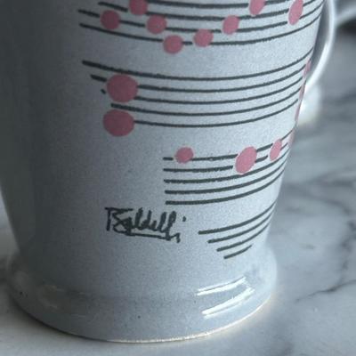 Set of 6 - Baldelli Pottery Italy Musical Note Coffee Tea Cups (Gray)