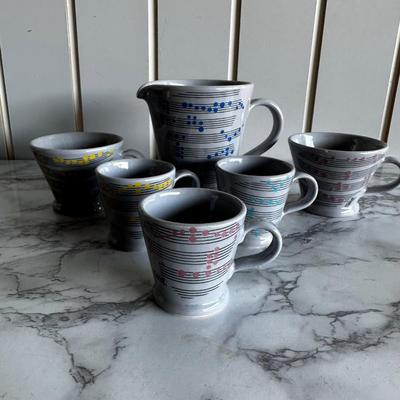 Set of 6 - Baldelli Pottery Italy Musical Note Coffee Tea Cups (Gray)
