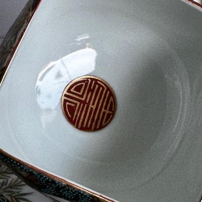 Kutani Yaki Aochibu Tessen Chawan Square Soup Rice Bowl Yamagaki Japan