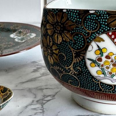 Kutani Yaki Aochibu Tessen Chawan Square Soup Rice Bowl Yamagaki Japan