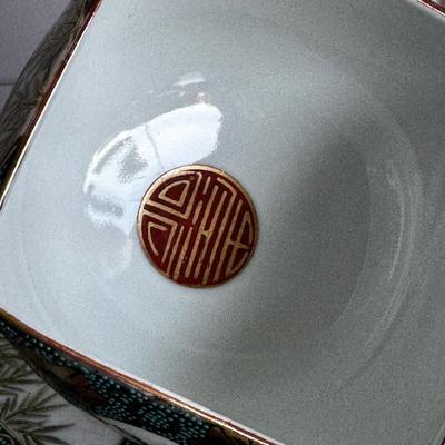 Kutani Yaki Aochibu Tessen Chawan Square Soup Rice Bowl Yamagaki Japan