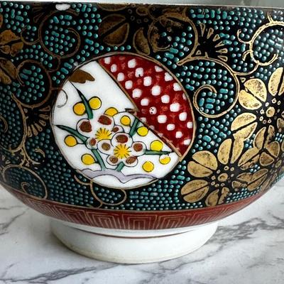 Kutani Yaki Aochibu Tessen Chawan Square Soup Rice Bowl Yamagaki Japan