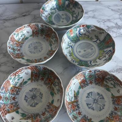 Set of 4 Antique Japanese Imari Bowl Meiji Scalloped Dish Circa 1800â€™s   8â€Diam. 2â€Deep