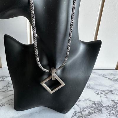 Vintage Necklace Square Pendant in Sterling Silver 925