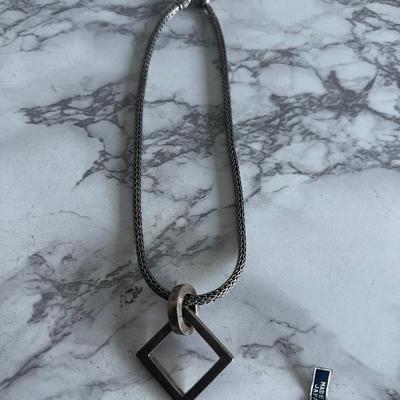 Vintage Necklace Square Pendant in Sterling Silver 925
