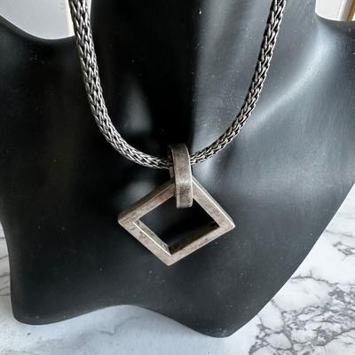 Vintage Necklace Square Pendant in Sterling Silver 925