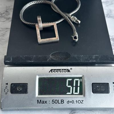 Vintage Necklace Square Pendant in Sterling Silver 925