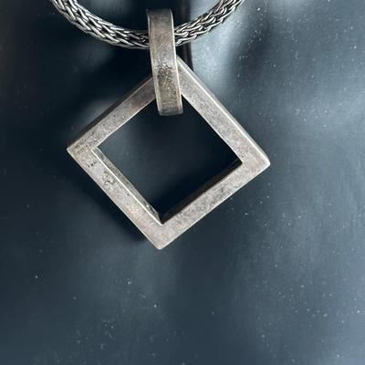 Vintage Necklace Square Pendant in Sterling Silver 925