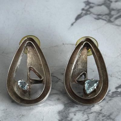 Vintage Sterling Silver and Augusta marine MCM earrings