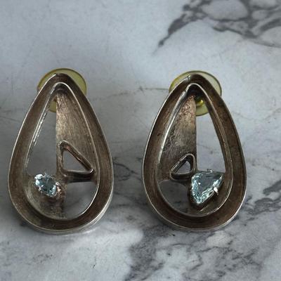 Vintage Sterling Silver and Augusta marine MCM earrings