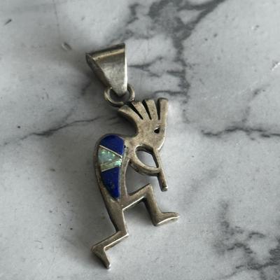 Beautiful  Kokopelli pendant made of silver and lapis