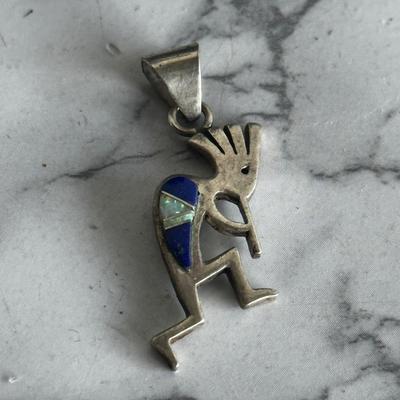 Beautiful  Kokopelli pendant made of silver and lapis