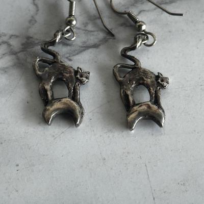 Pair of Harvest Moon Sterling silver cat earrings