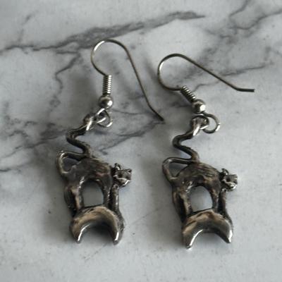 Pair of Harvest Moon Sterling silver cat earrings