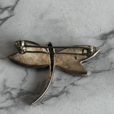 Vintage Mother of pearl and Sterling silver dragonfly