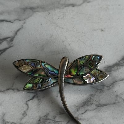 Vintage Mother of pearl and Sterling silver dragonfly