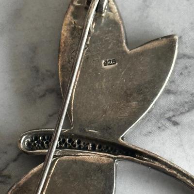 Vintage Mother of pearl and Sterling silver dragonfly