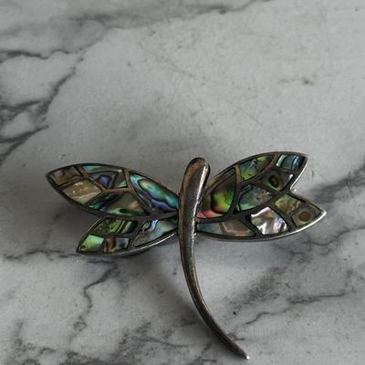 Vintage Mother of pearl and Sterling silver dragonfly