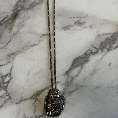 Vintage Sterling Silver cat in basket pendant with silver chain