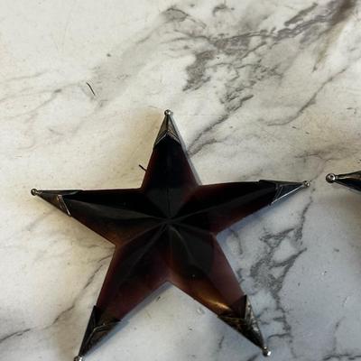 Rare mother of pearl and sterling silver hand carved star brooch pentagram Set