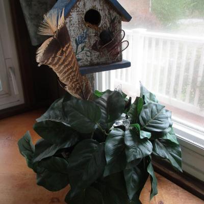 Birdhouse With Artificial Plant