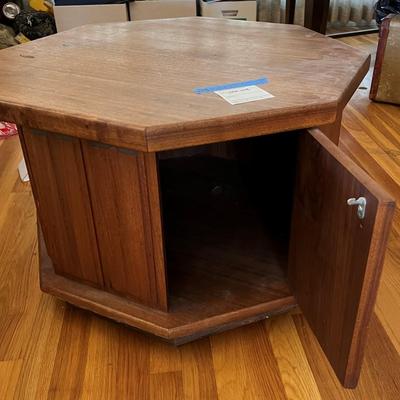 Wooden octagon end table with door