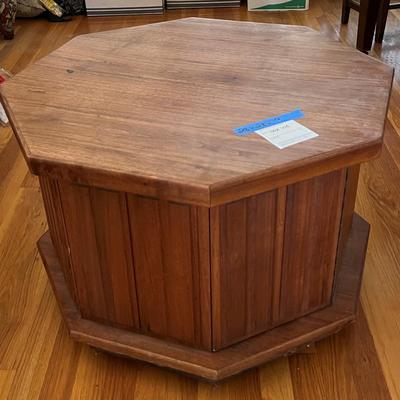 Wooden octagon end table with door