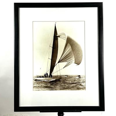 625 Large Black and White Framed Full Sail Sailboat Photograph